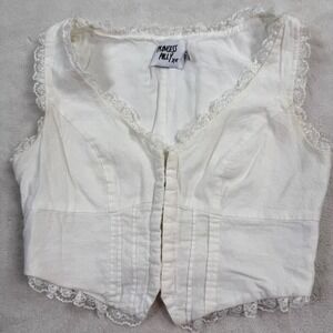 Princess Polly White Cotton Linen Lace Trim Corset Top Hook Eye Sleeveless Sz 0